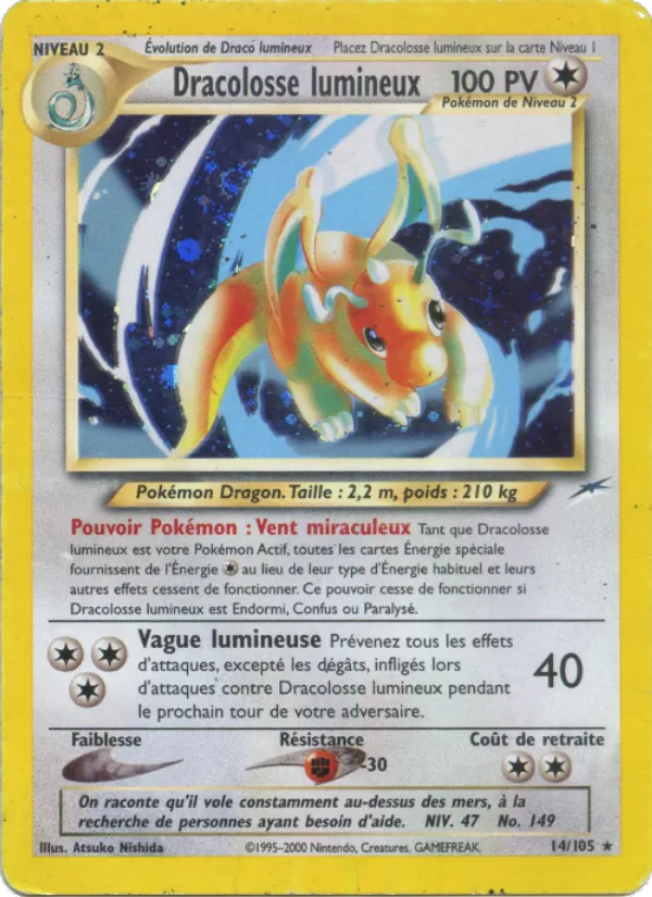 Carte Dracolosse lumineux de l'extension Neo Destiny, numéro 14/105