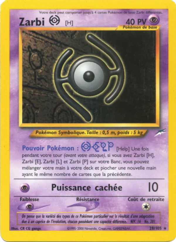 Carte Zarbi H de l'extension Neo Destiny, numéro 28/105
