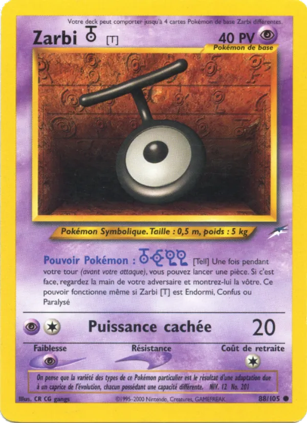 Carte Zarbi T de l'extension Neo Destiny, numéro 88/105