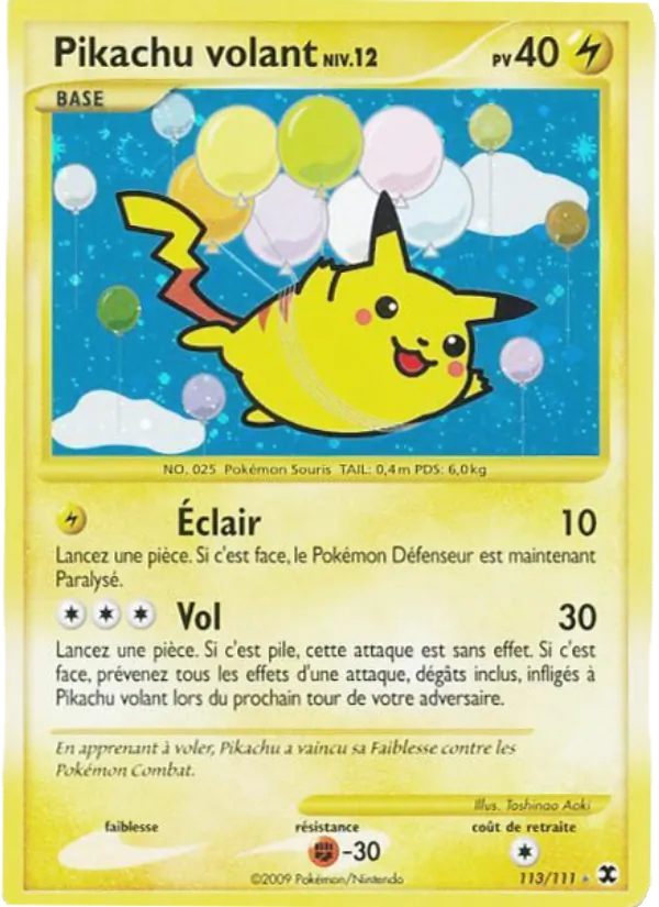 Carte Pikachu volant Niv. 12 de l'extension Rivaux Émergeants, numéro 113/111