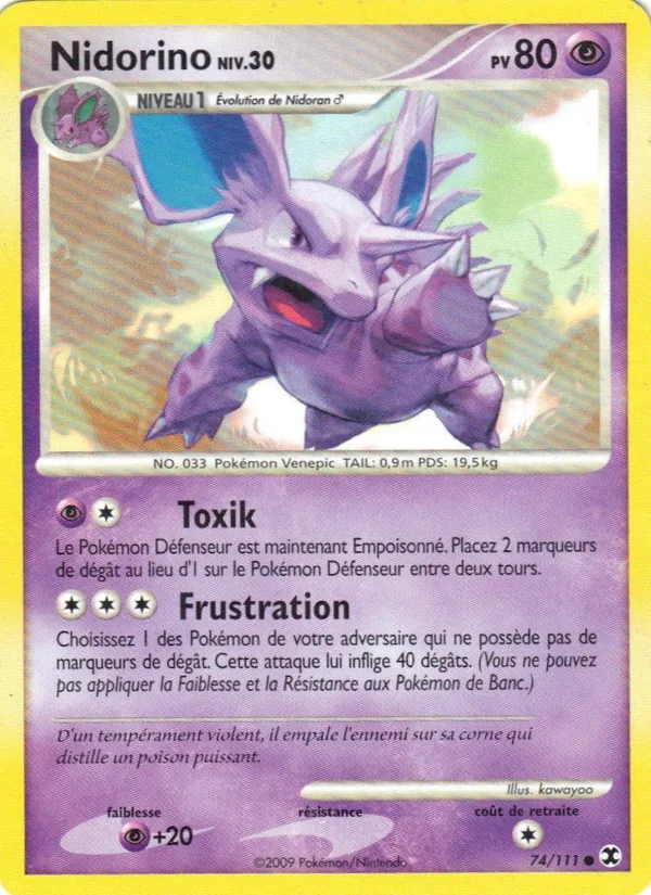 Carte Nidorino Niv. 30 de l'extension Rivaux Émergeants, numéro 74/111