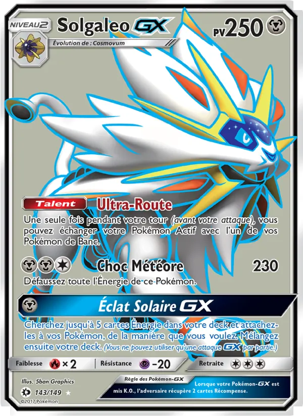 Carte Solgaleo GX de l'extension Soleil et Lune, numéro 143/149