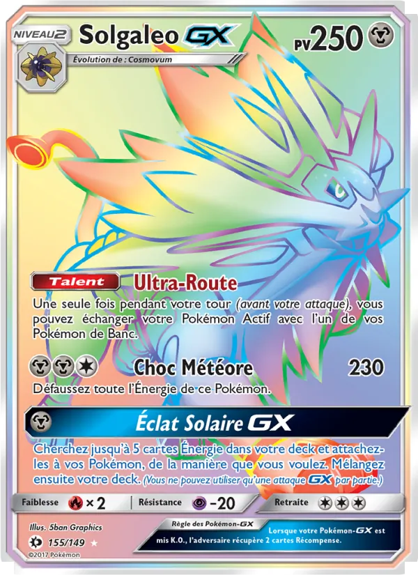 Carte Solgaleo GX de l'extension Soleil et Lune, numéro 155/149
