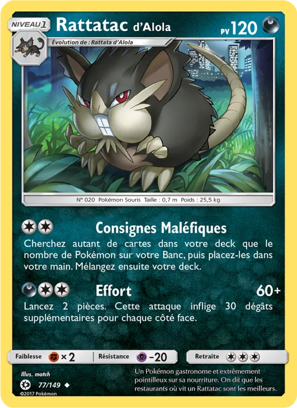 Carte Rattatac d’Alola de l'extension Soleil et Lune, numéro 77/149
