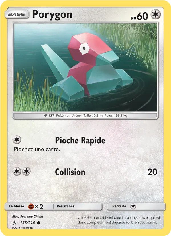 Carte Porygon de l'extension Alliance Infaillible, numéro 155/214