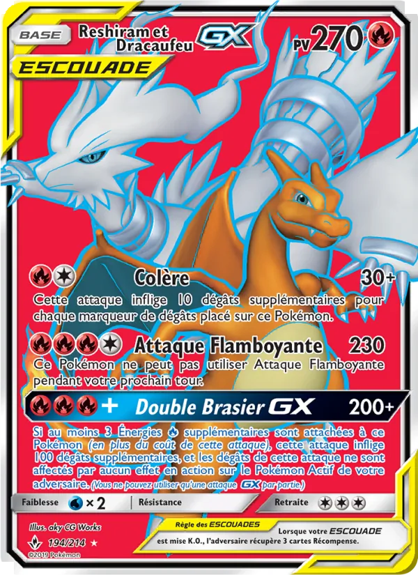 Carte Reshiram et Dracaufeu GX de l'extension Alliance Infaillible, numéro 194/214