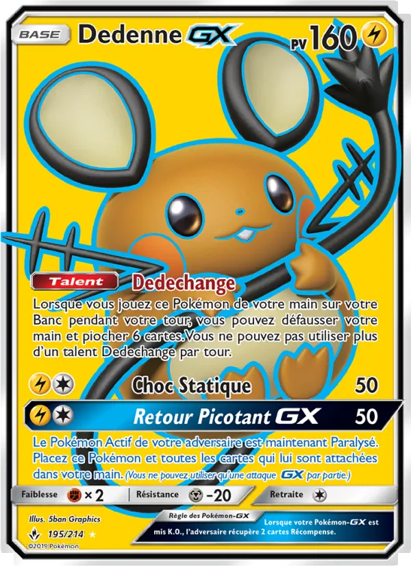Carte Dedenne GX de l'extension Alliance Infaillible, numéro 195/214