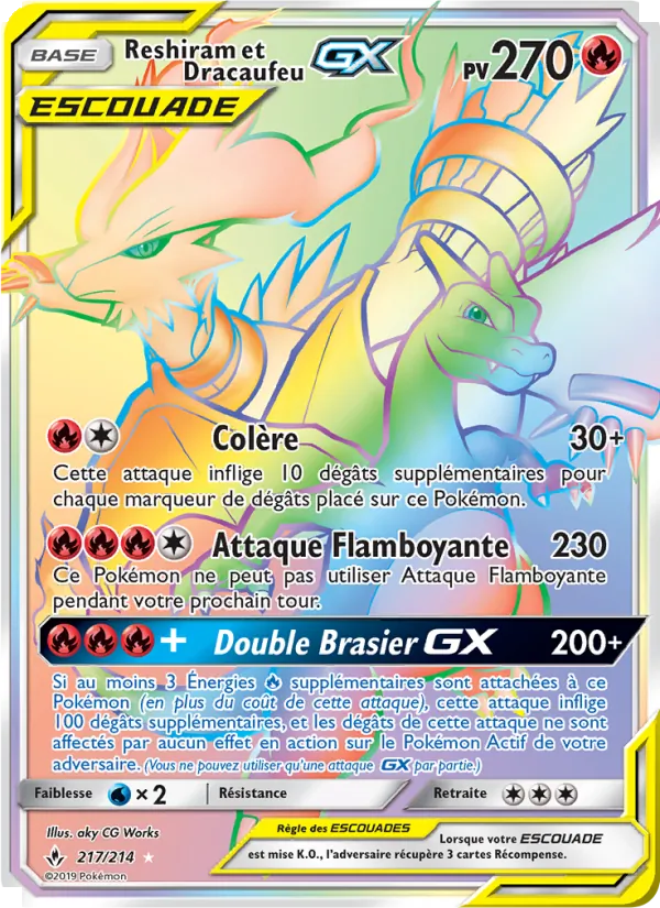 Carte Reshiram et Dracaufeu GX de l'extension Alliance Infaillible, numéro 217/214