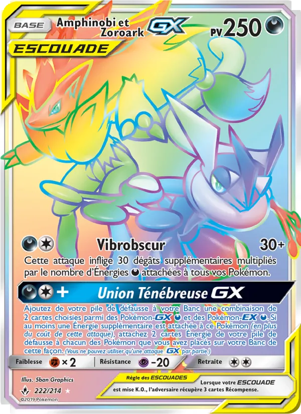 Carte Amphinobi et Zoroark GX de l'extension Alliance Infaillible, numéro 222/214