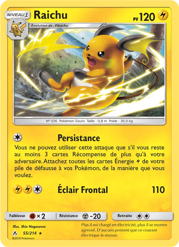 Carte Raichu de l'extension Alliance Infaillible, numéro 55/214