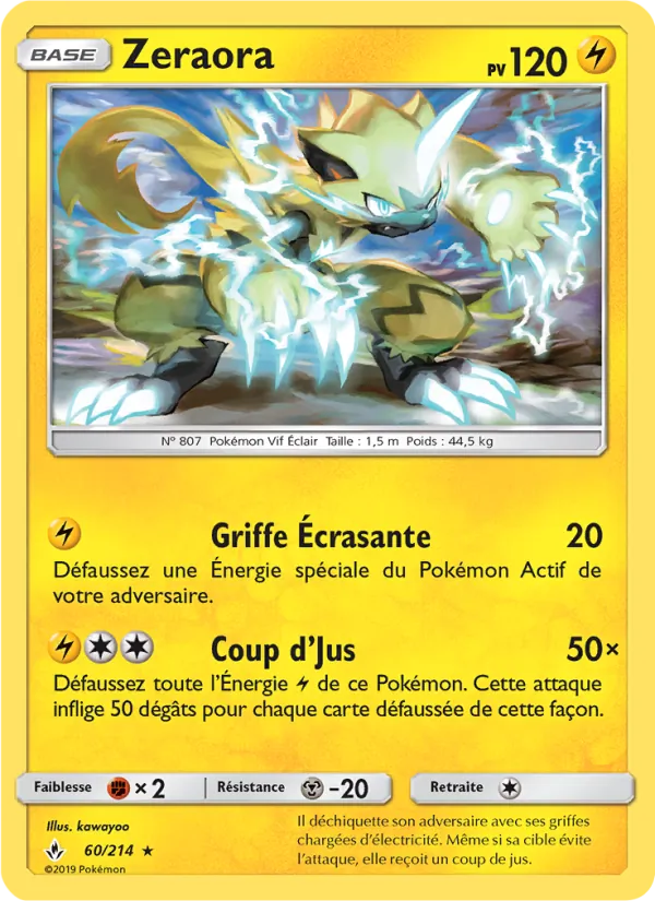 Carte Zeraora de l'extension Alliance Infaillible, numéro 60/214