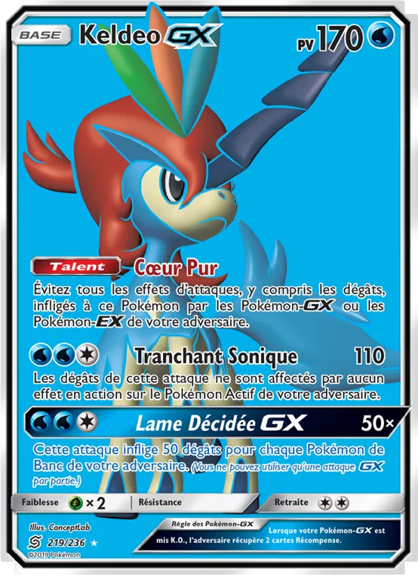 Carte Keldeo GX de l'extension Harmonie des Esprits, numéro 219/236