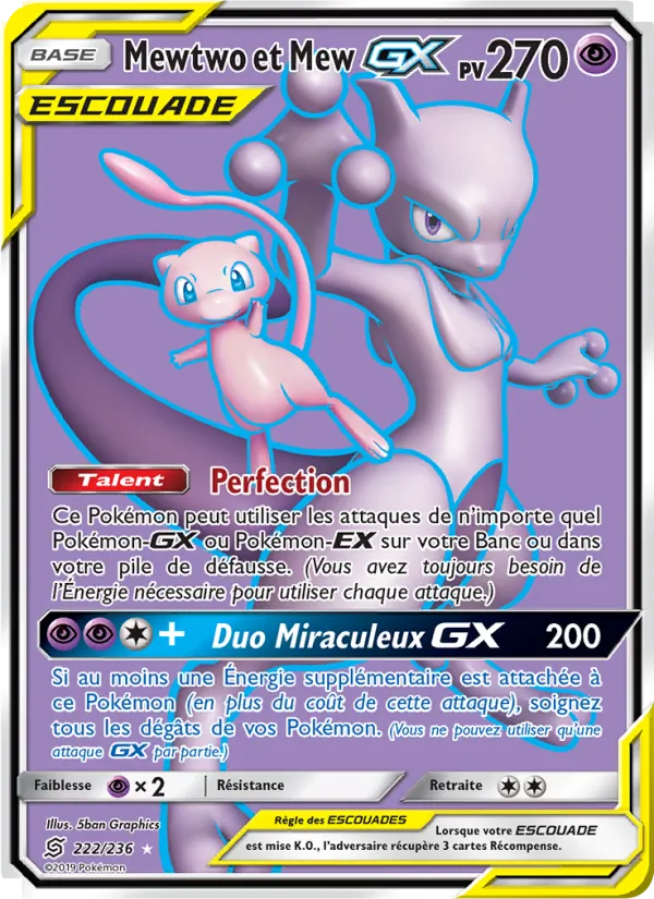 Carte Mewtwo et Mew GX de l'extension Harmonie des Esprits, numéro 222/236