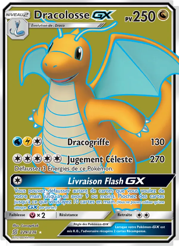Carte Dracolosse GX de l'extension Harmonie des Esprits, numéro 229/236