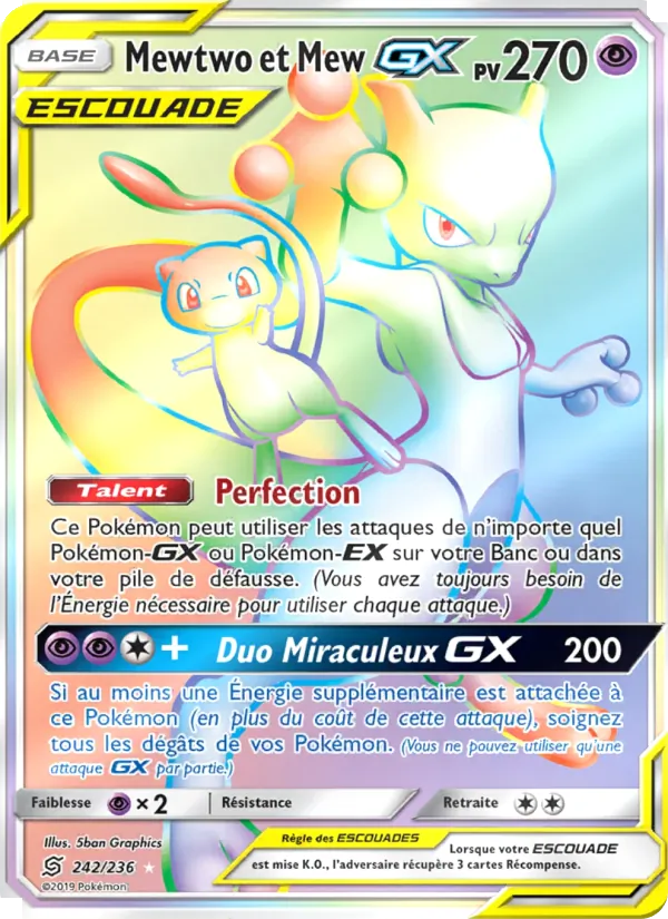 Carte Mewtwo et Mew GX de l'extension Harmonie des Esprits, numéro 242/236
