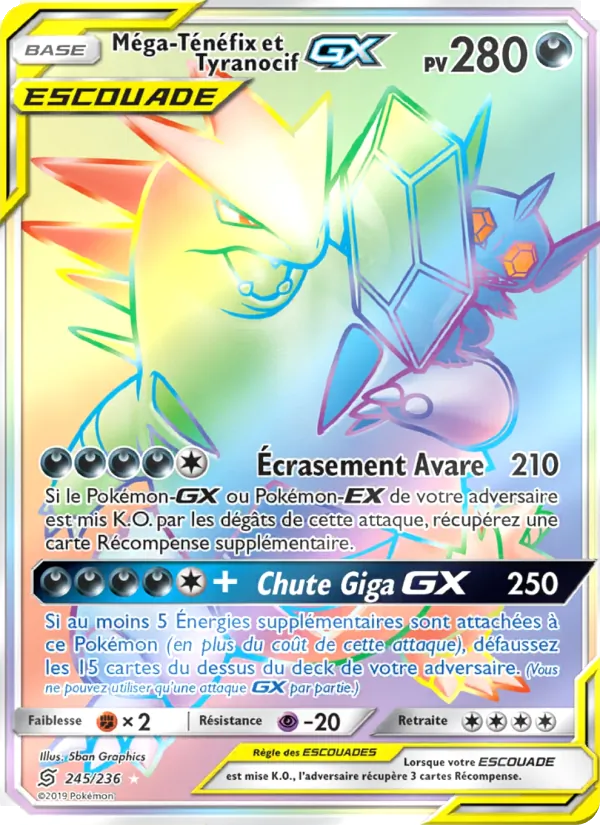 Carte Méga-Ténéfix et Tyranocif GX de l'extension Harmonie des Esprits, numéro 245/236