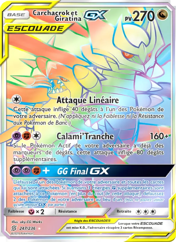 Carte Carchacrok et Giratina GX de l'extension Harmonie des Esprits, numéro 247/236