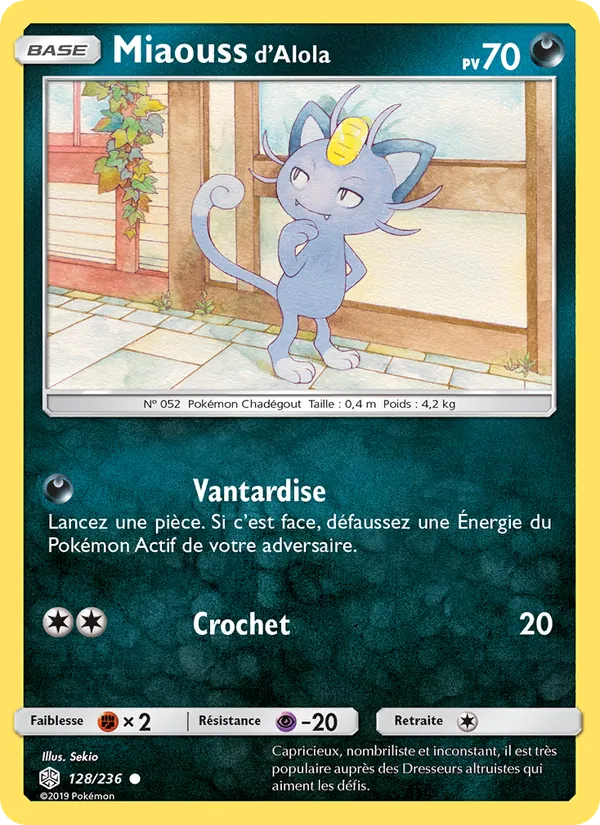 Carte Miaouss d’Alola de l'extension Éclipse Cosmique, numéro 128/236