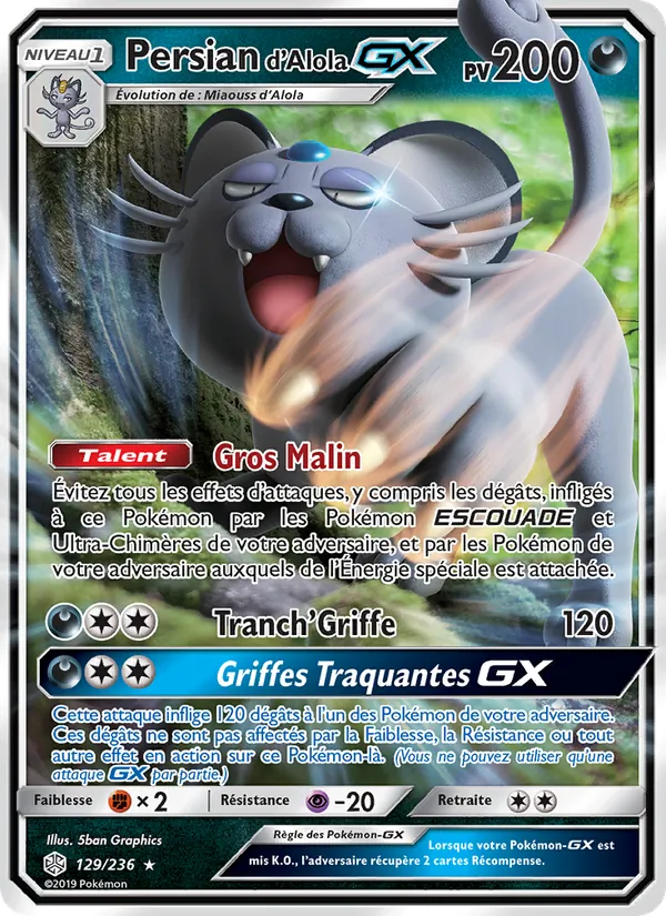 Carte Persian d’Alola GX de l'extension Éclipse Cosmique, numéro 129/236