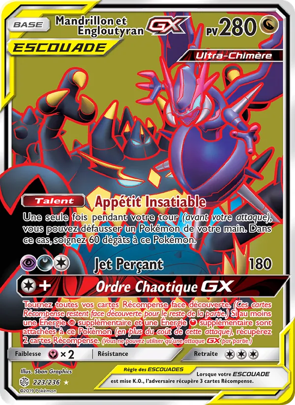 Carte Mandrillon et Engloutyran GX de l'extension Éclipse Cosmique, numéro 223/236