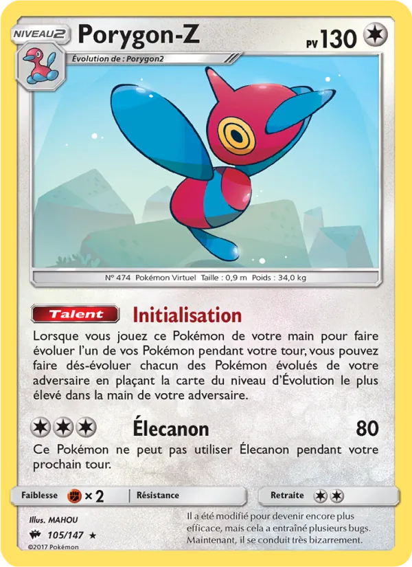 Carte Porygon-Z de l'extension Ombres Ardentes, numéro 105/147