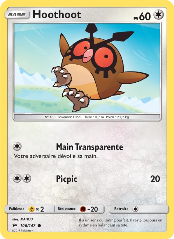 Carte Hoothoot de l'extension Ombres Ardentes, numéro 106/147
