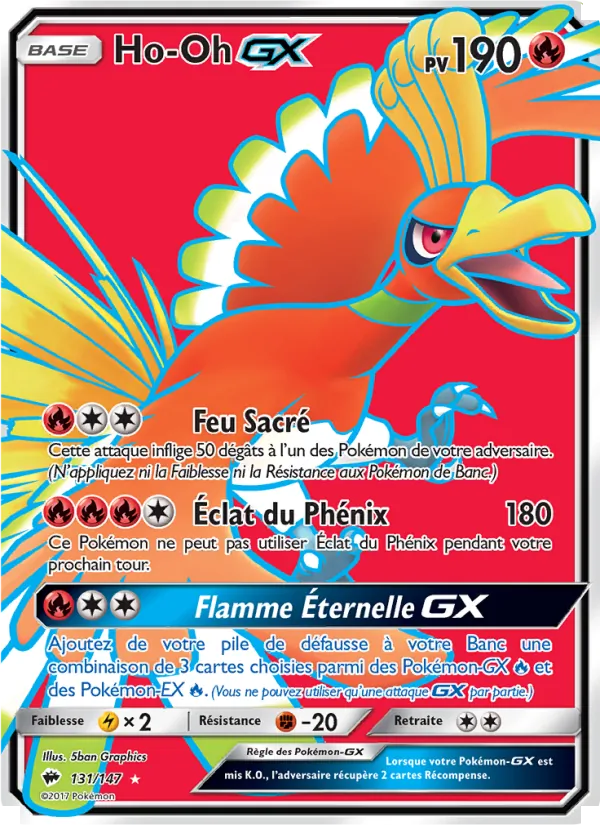 Carte Ho-Oh GX de l'extension Ombres Ardentes, numéro 131/147
