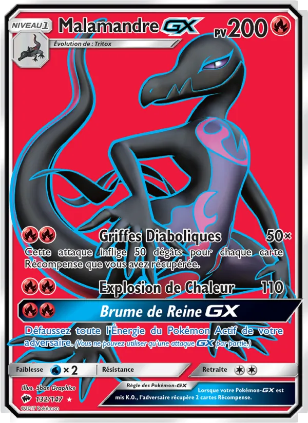 Carte Malamandre GX de l'extension Ombres Ardentes, numéro 132/147