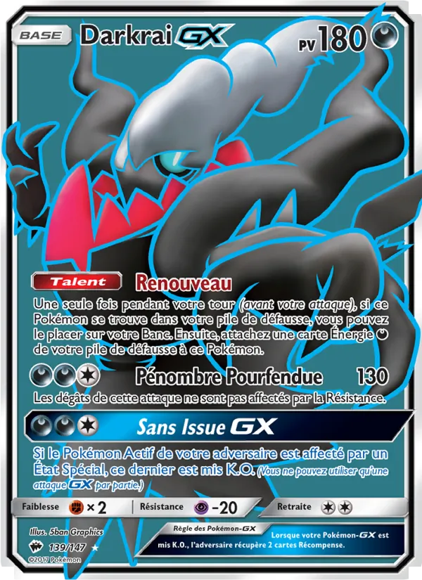 Carte Darkrai GX de l'extension Ombres Ardentes, numéro 139/147