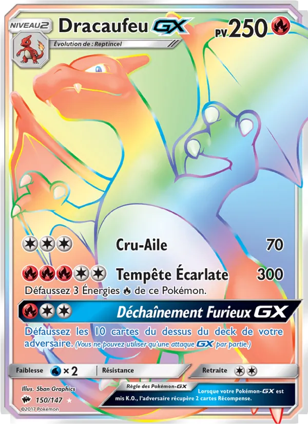Carte Dracaufeu GX de l'extension Ombres Ardentes, numéro 150/147