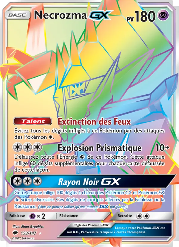 Carte Necrozma GX de l'extension Ombres Ardentes, numéro 153/147