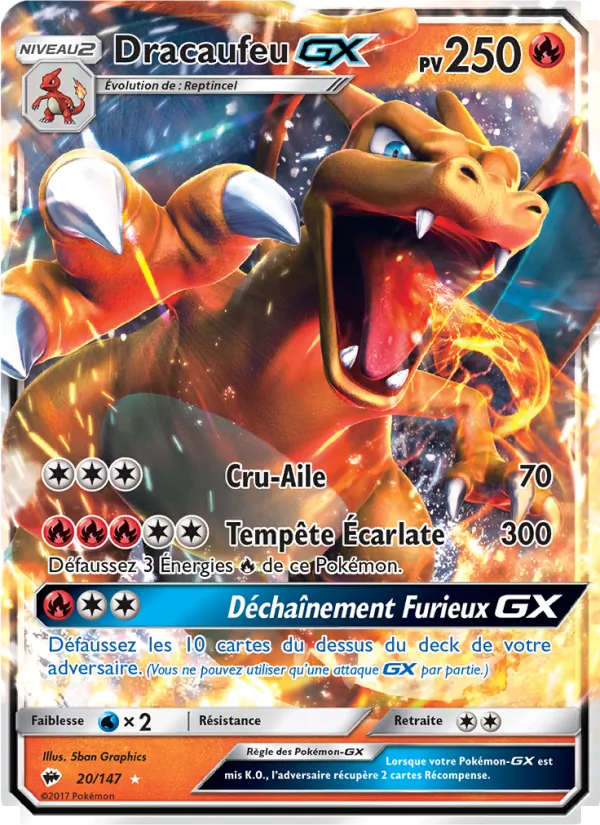 Carte Dracaufeu GX de l'extension Ombres Ardentes, numéro 20/147