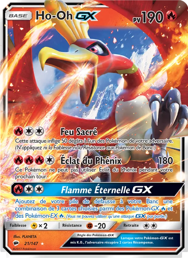Carte Ho-Oh GX de l'extension Ombres Ardentes, numéro 21/147