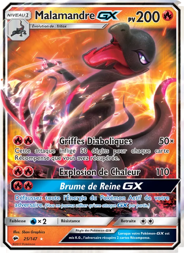 Carte Malamandre GX de l'extension Ombres Ardentes, numéro 25/147