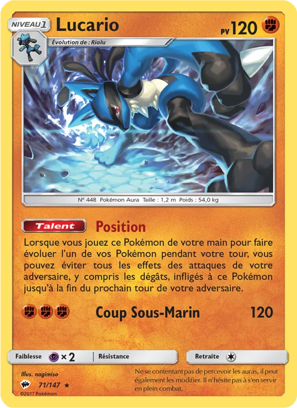 Carte Lucario de l'extension Ombres Ardentes, numéro 71/147
