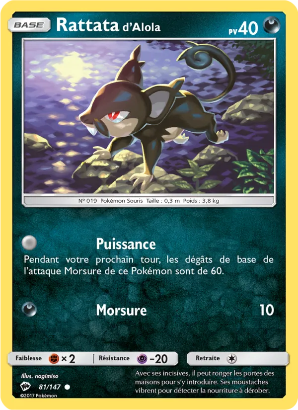 Carte Rattata d’Alola de l'extension Ombres Ardentes, numéro 81/147