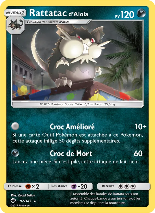 Carte Rattatac d’Alola de l'extension Ombres Ardentes, numéro 82/147