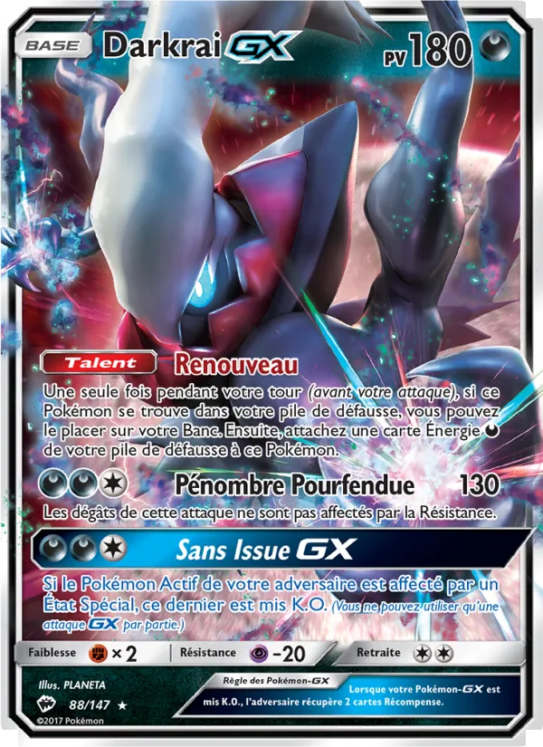Carte Darkrai GX de l'extension Ombres Ardentes, numéro 88/147