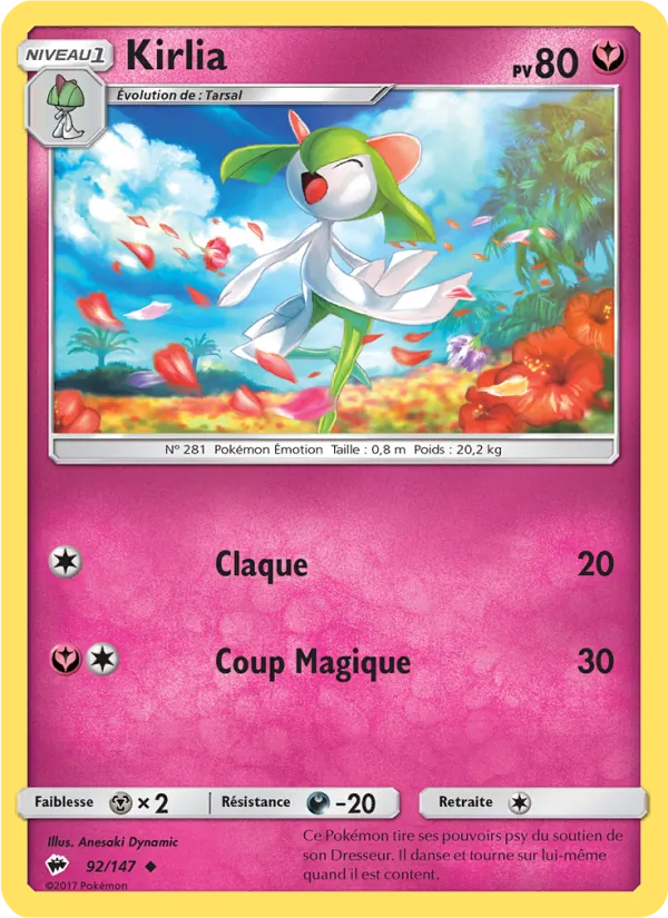 Carte Kirlia de l'extension Ombres Ardentes, numéro 92/147
