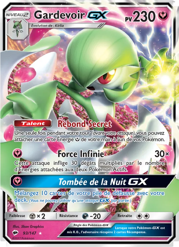 Carte Gardevoir GX de l'extension Ombres Ardentes, numéro 93/147