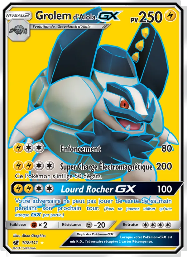 Carte Grolem d’Alola GX de l'extension Invasion Carmin, numéro 102/111