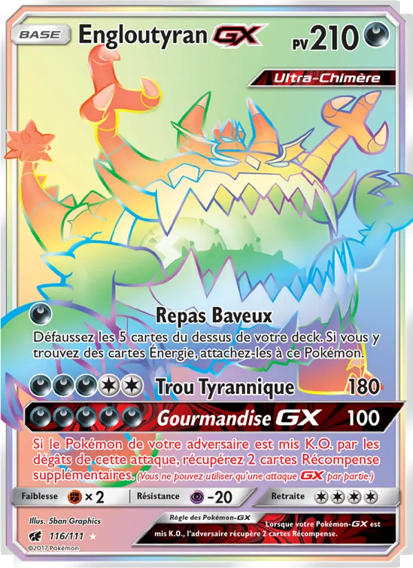 Carte Engloutyran GX de l'extension Invasion Carmin, numéro 116/111