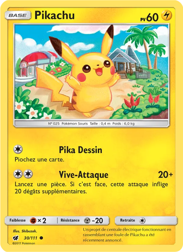 Carte Pikachu de l'extension Invasion Carmin, numéro 30/111