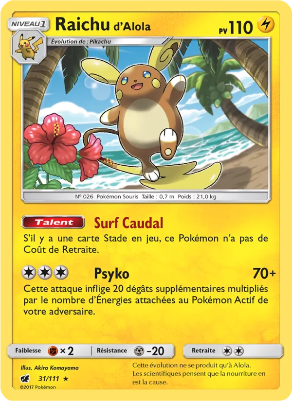 Carte Raichu d’Alola de l'extension Invasion Carmin, numéro 31/111