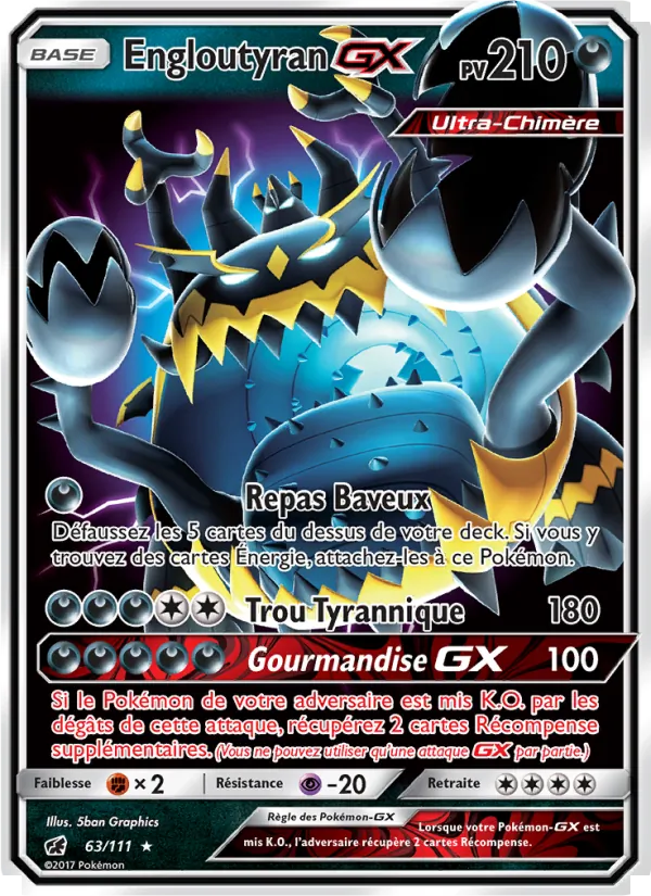 Carte Engloutyran GX de l'extension Invasion Carmin, numéro 63/111
