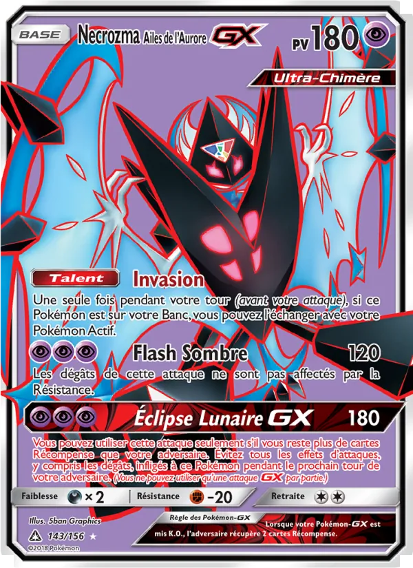 Carte Necrozma Ailes de l’Aurore GX de l'extension Ultra-Prisme, numéro 143/156
