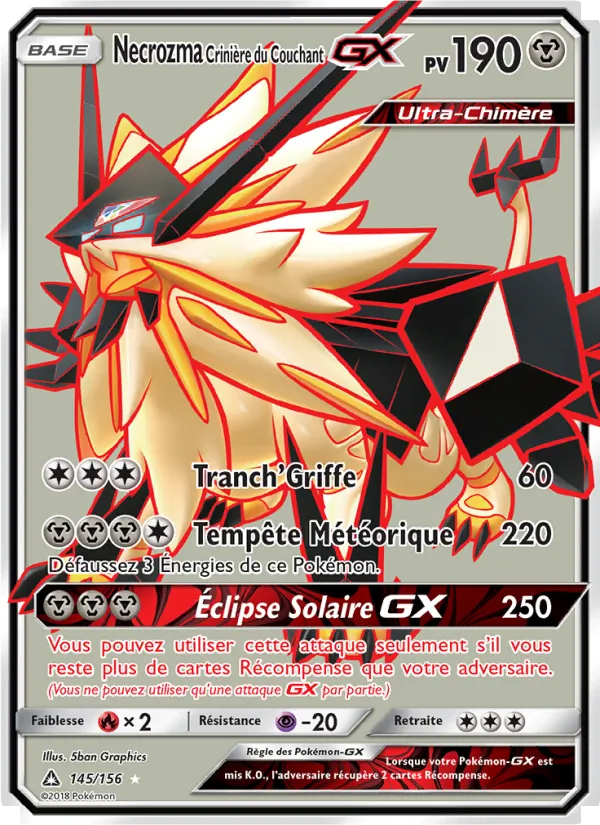 Carte Necrozma Crinière du Couchant GX de l'extension Ultra-Prisme, numéro 145/156