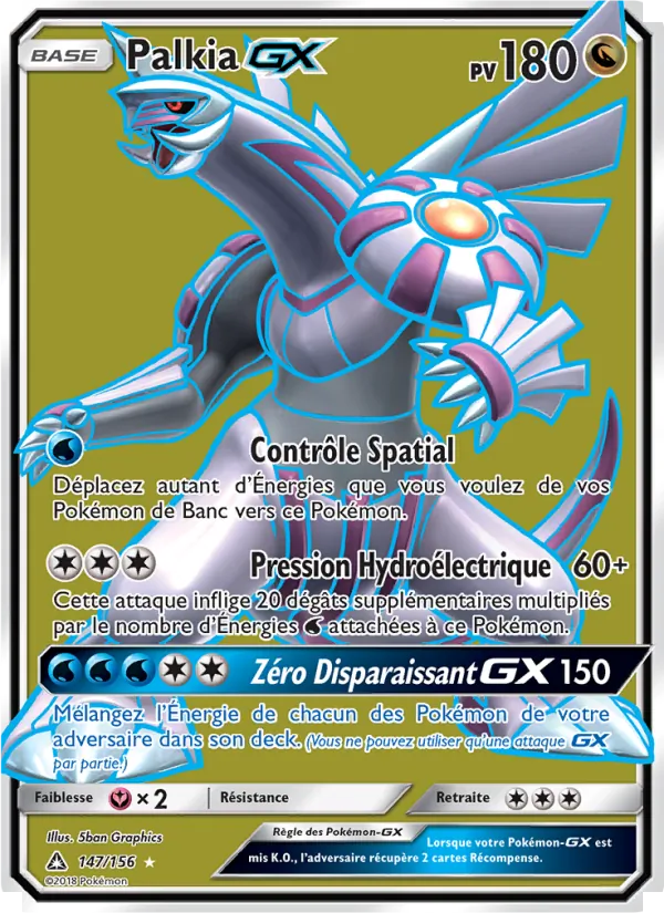 Carte Palkia GX de l'extension Ultra-Prisme, numéro 147/156