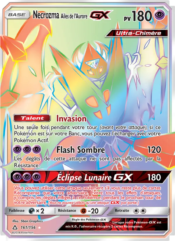 Carte Necrozma Ailes de l’Aurore GX de l'extension Ultra-Prisme, numéro 161/156