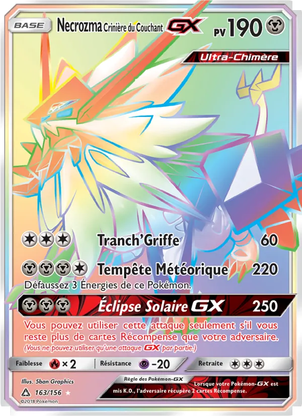 Carte Necrozma Crinière du Couchant GX de l'extension Ultra-Prisme, numéro 163/156
